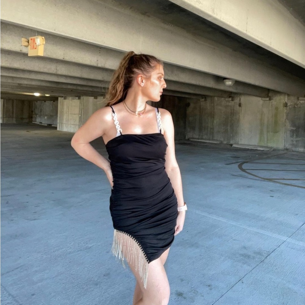 Forever 21 Ruched Fringe Diamanté mini dress